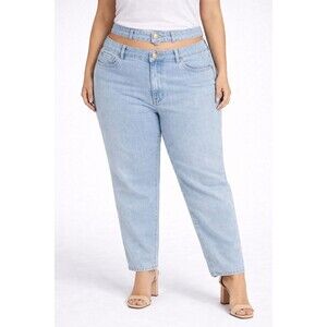 Boohoo Jeans Womens Size 16 Thong Back Mom High Rise Light Blue Wash Denim